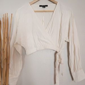 FOREVER XXI Creme Long Sleeve Surplice Top
